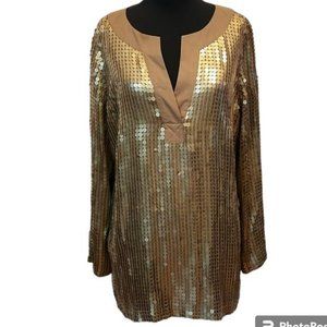 Michael Kors Long Gold Sequined Top - Size Large